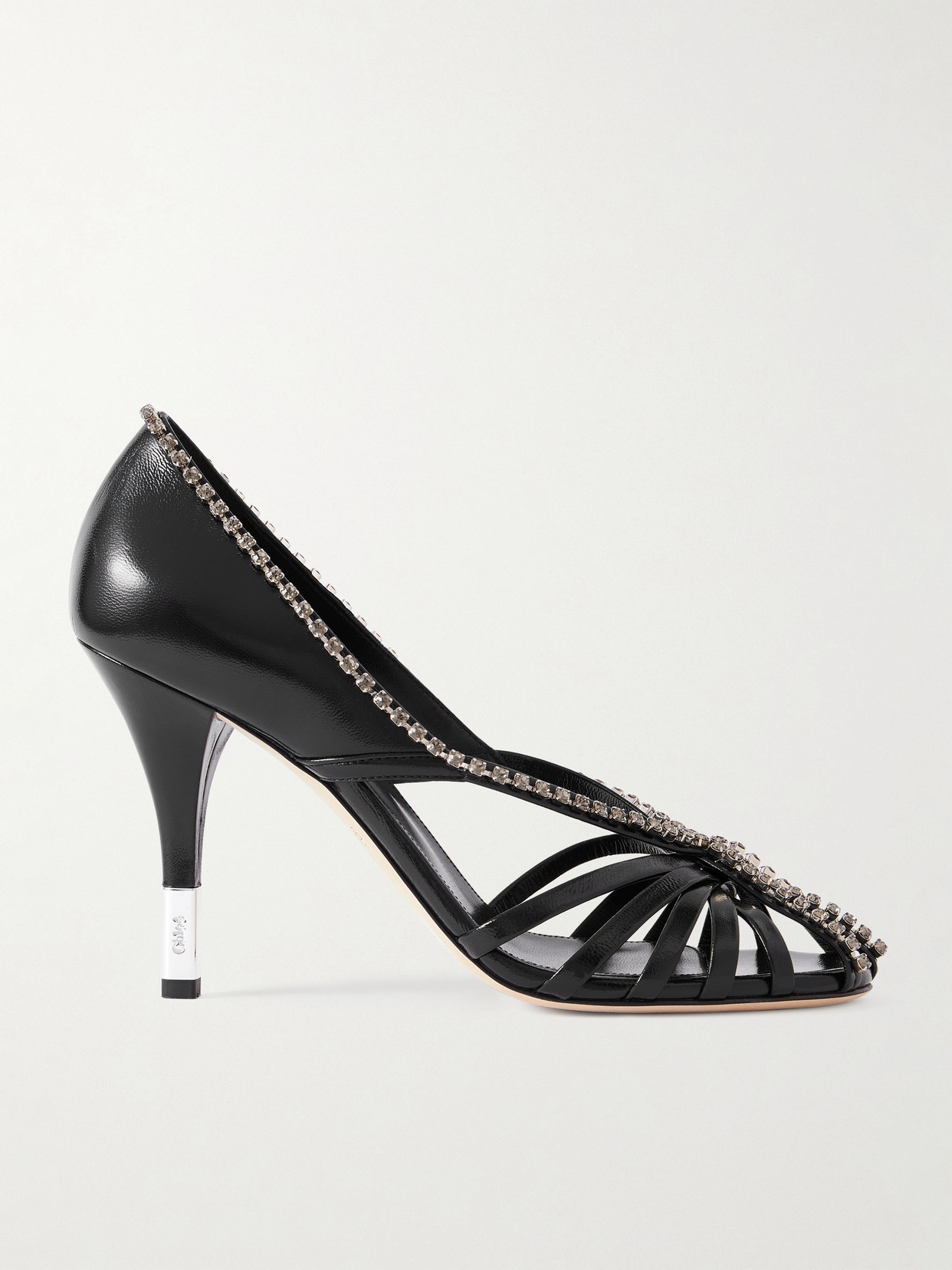 Chloé - Leonie Cutout Embellished Leather Pumps - Black