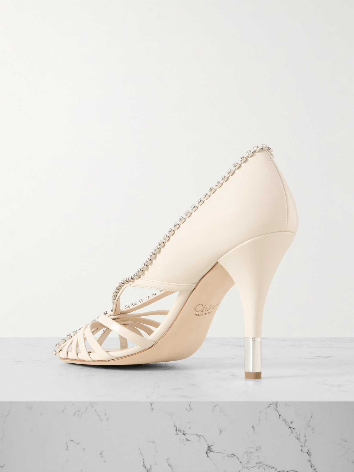 Chloé Leonie Crystal-embellished Leather Pumps In White