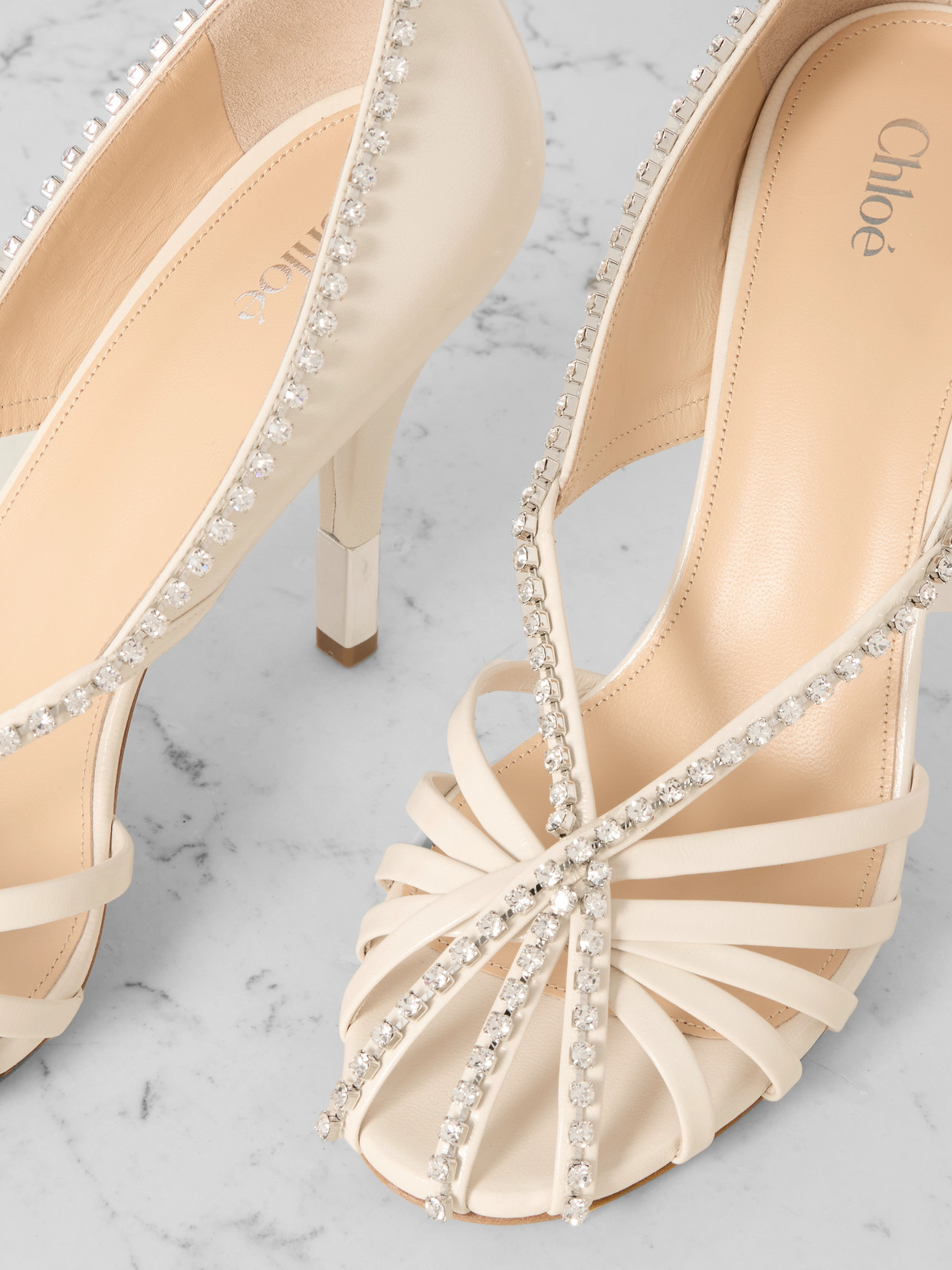 Chloé Leonie Crystal-embellished Leather Pumps In White