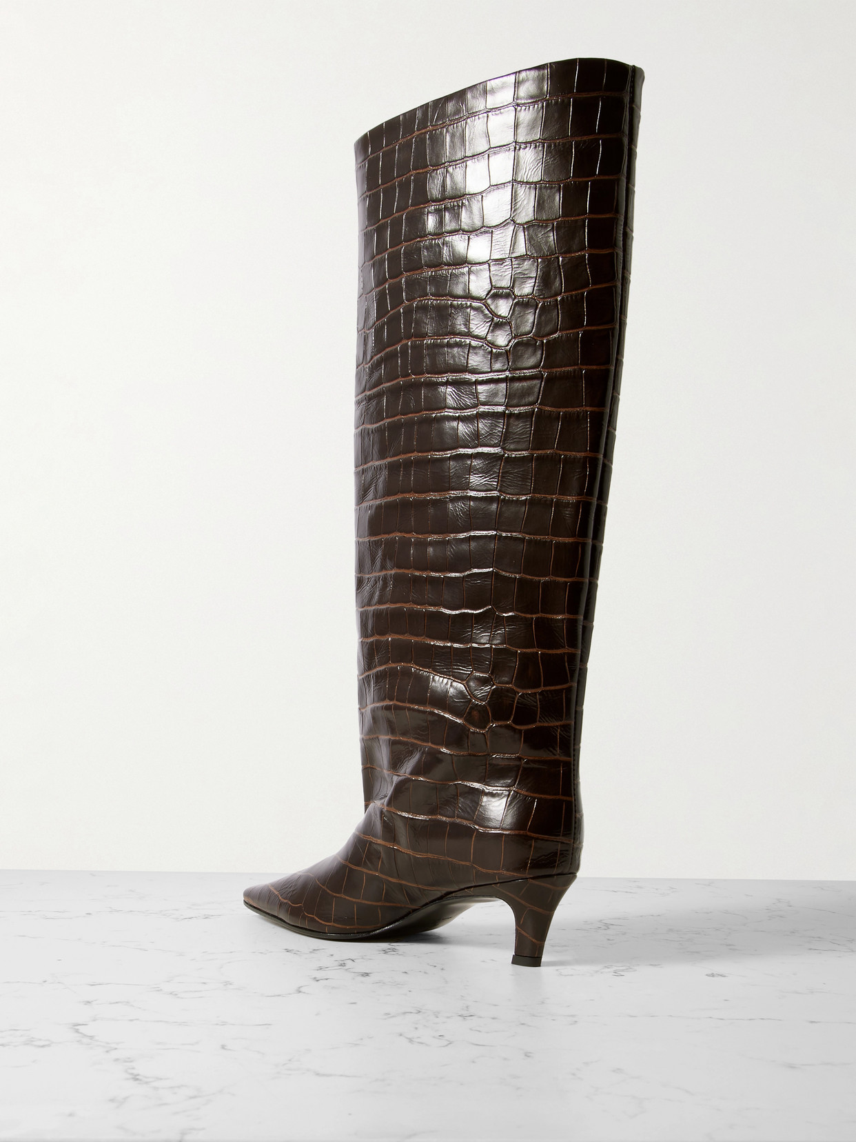 Croc-Effect Leather Knee Boots