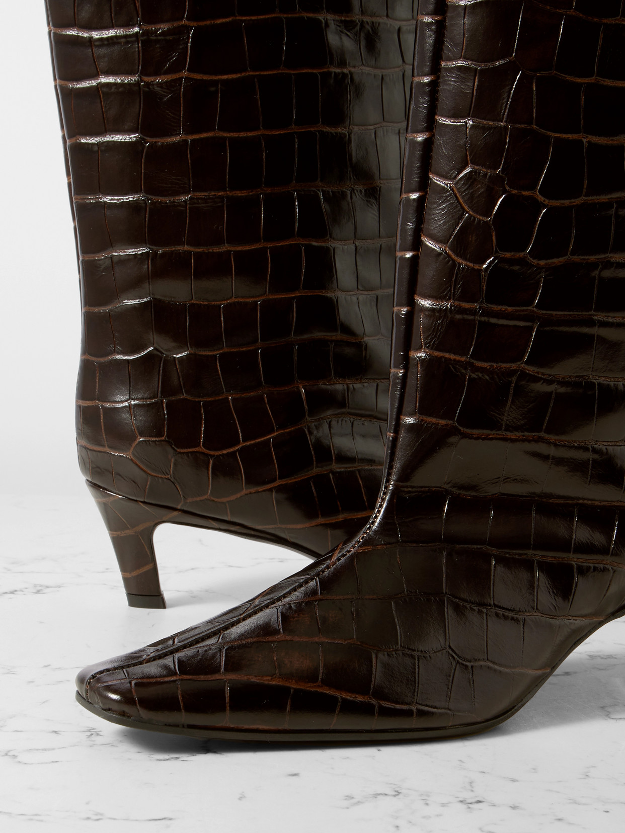 Croc-Effect Leather Knee Boots