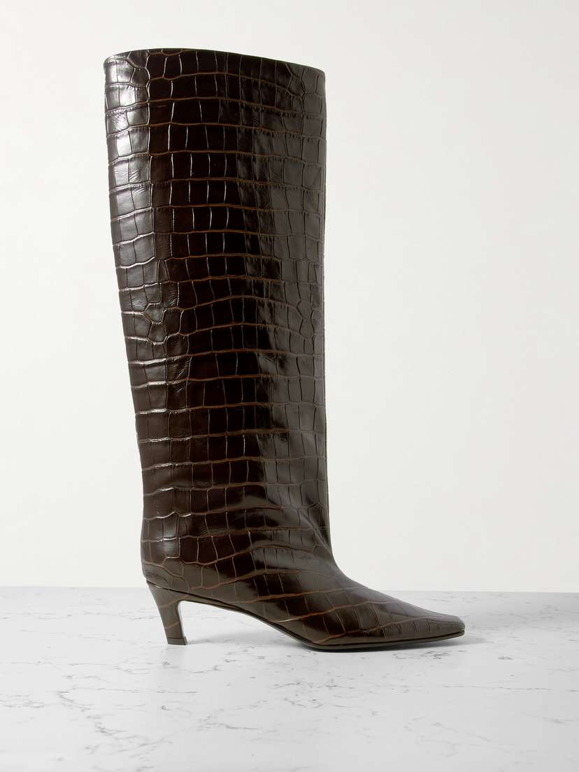 TOTEME Croc-effect Leather Knee Boots
