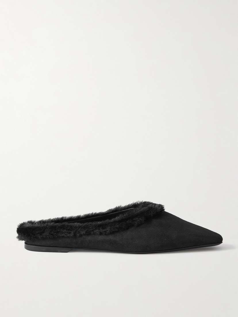 TOTEME Shearling-trimmed Suede Slippers