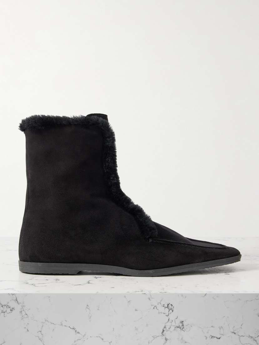 Toteme — Shearling-trimmed suede ankle boots
