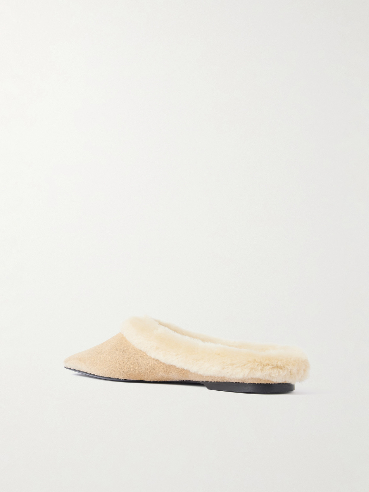 Totême Shearling-trimmed Suede Slippers In Ecru
