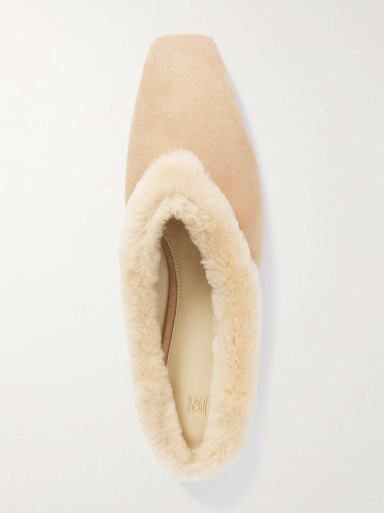 Totême Shearling-trimmed Suede Slippers In Ecru