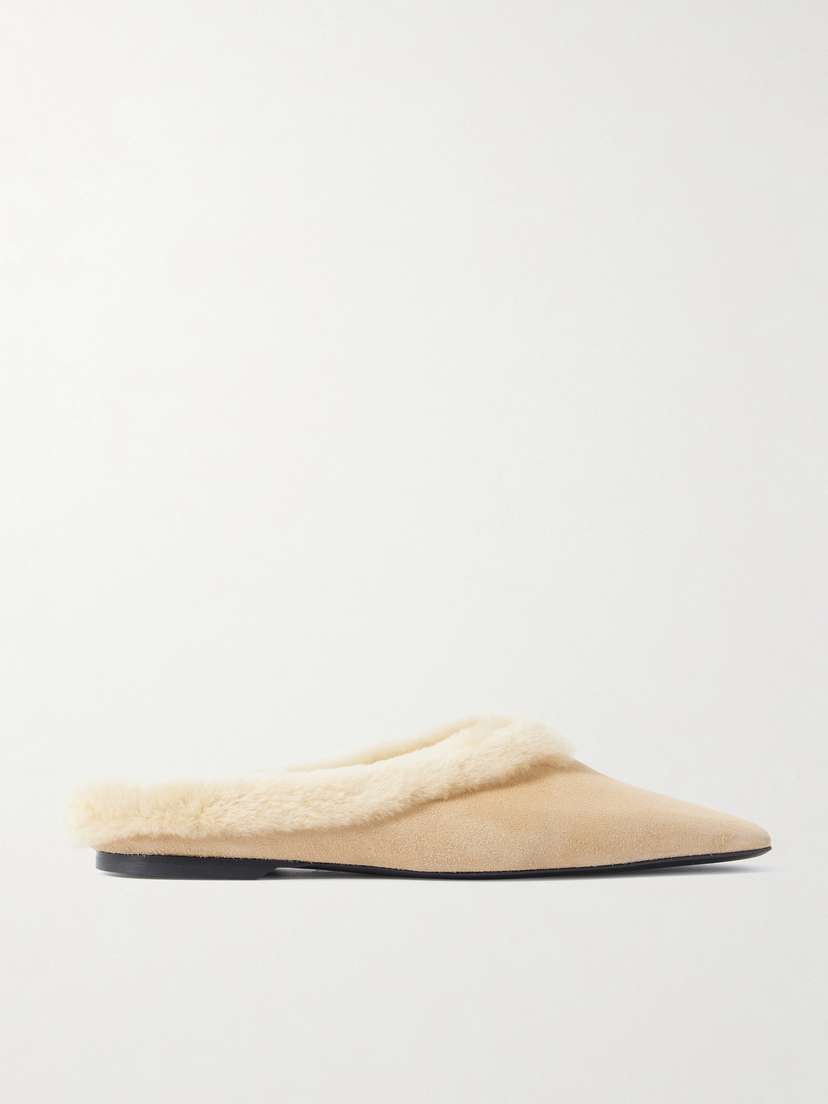 Toteme — Shearling-trimmed suede slippers