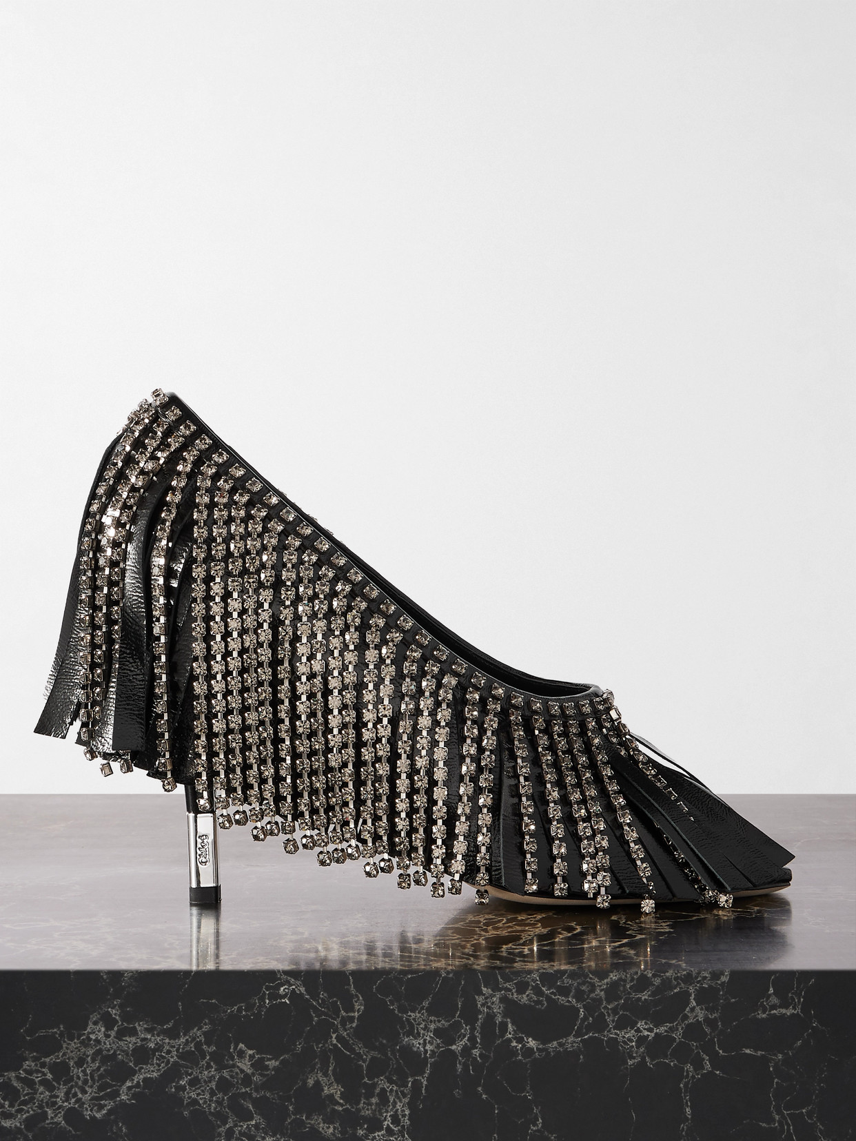 Chloé - Mona Crystal-embellished Fringed Leather Pumps - Black