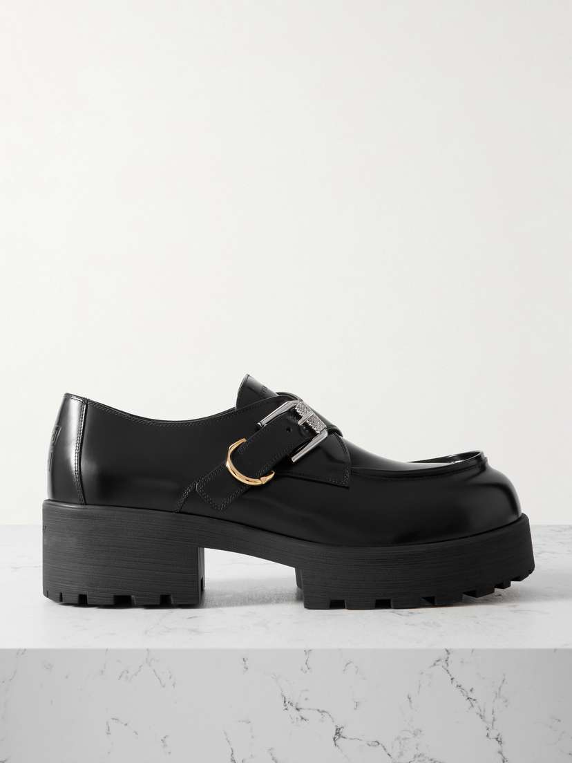 Givenchy Voyou Monk Crystal-embellished Leather Platform Loafers