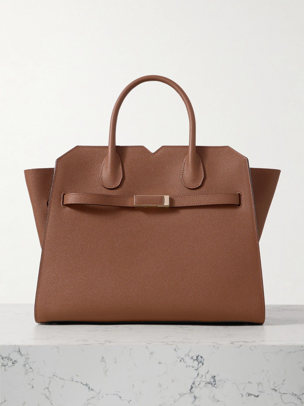 Valextra Milano Medium Textured-leather Shoulder Bag In Brown
