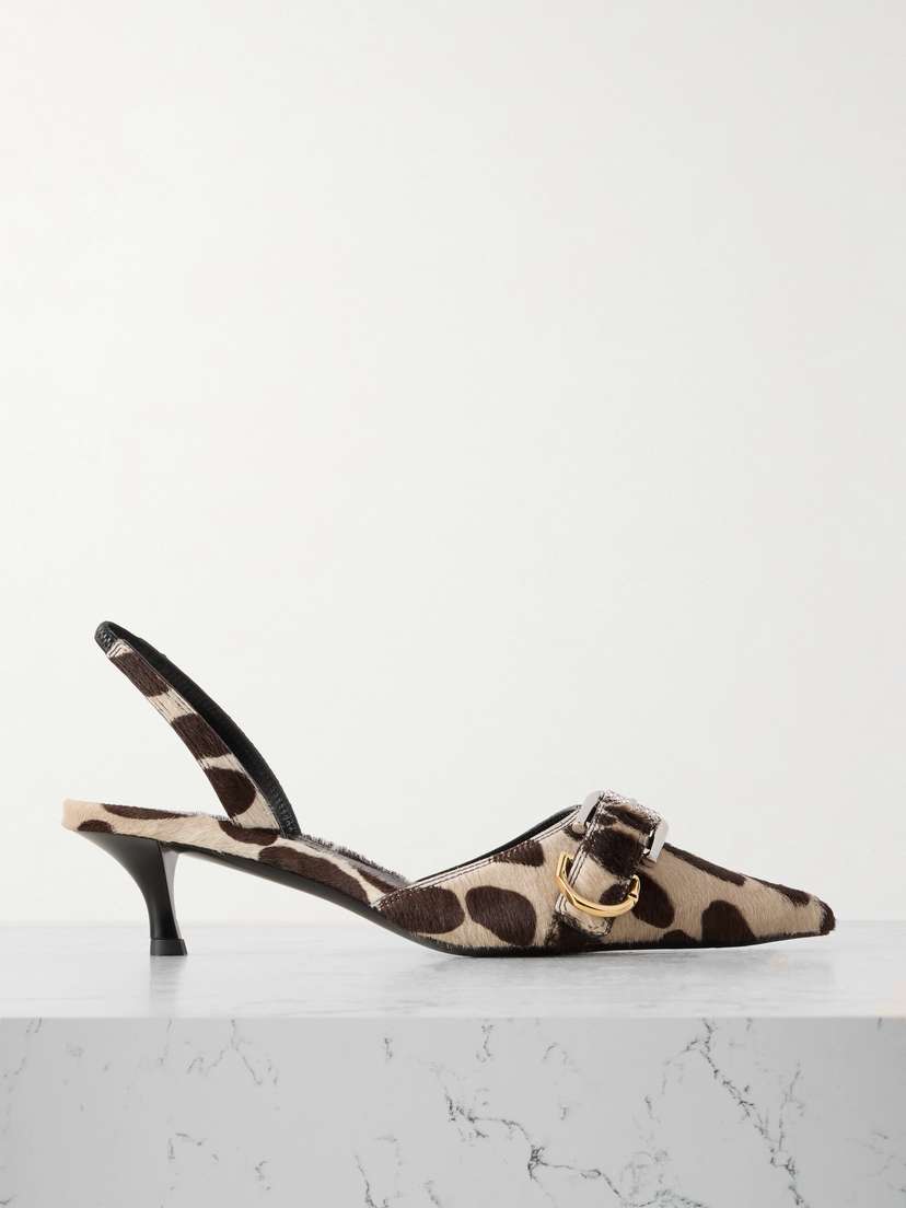 Givenchy Voyou Buckled Printed Calf Hair Slingback Pumps