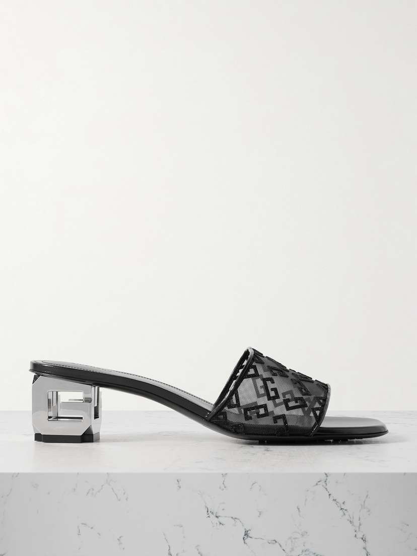 Givenchy G Cube Leather-trimmed Logo-appliquéd Mesh Mules