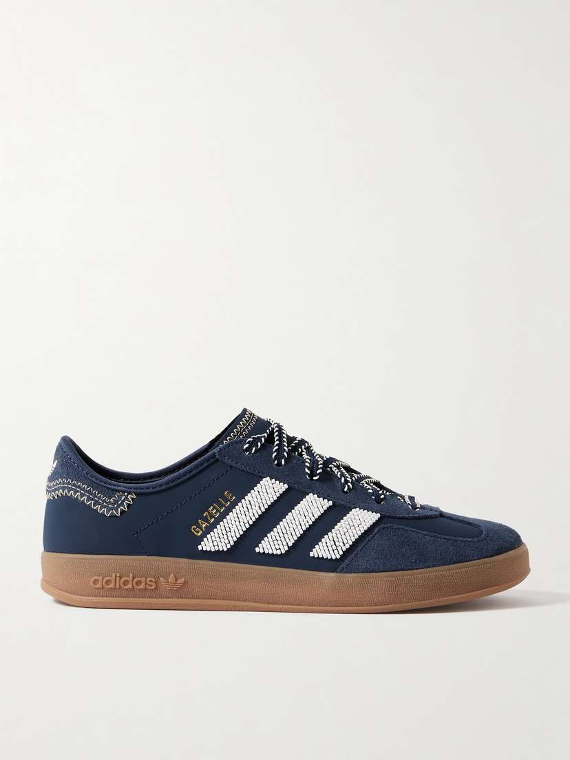 adidas Originals + Clot Gazelle Suede-trimmed Beaded Leather Sneakers