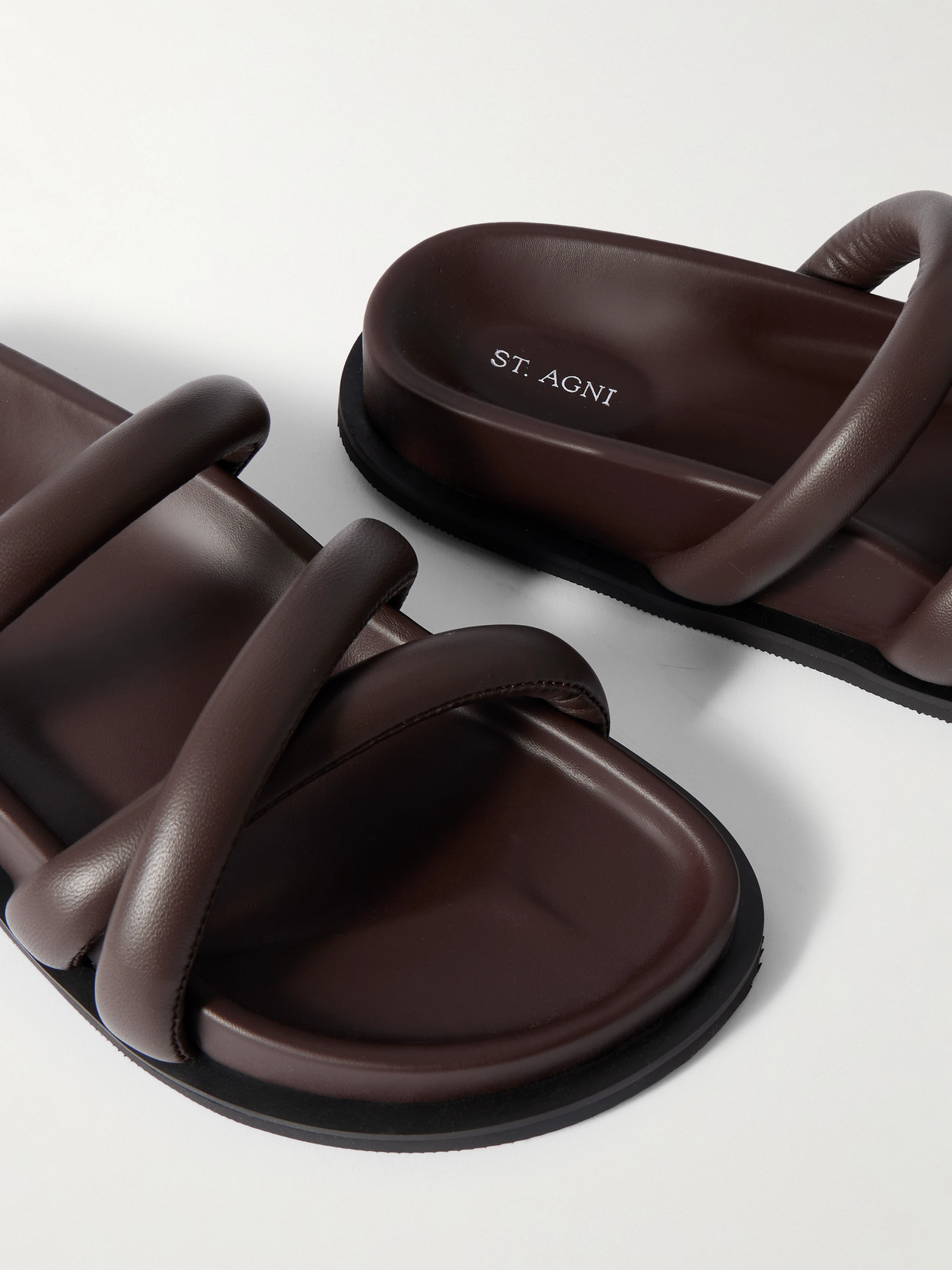 St Agni Leather Slides In Brown