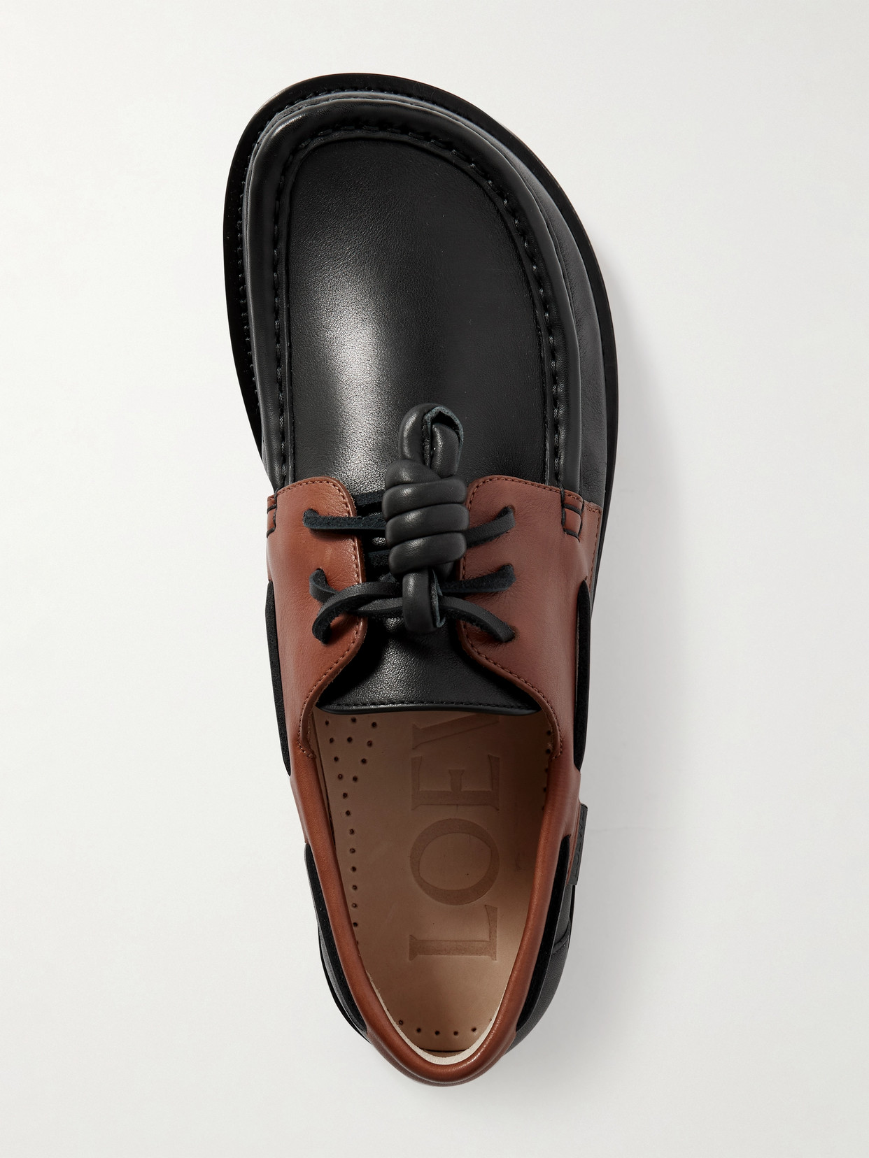 Loewe Campo Knotted Two-tone Leather Loafers In Black