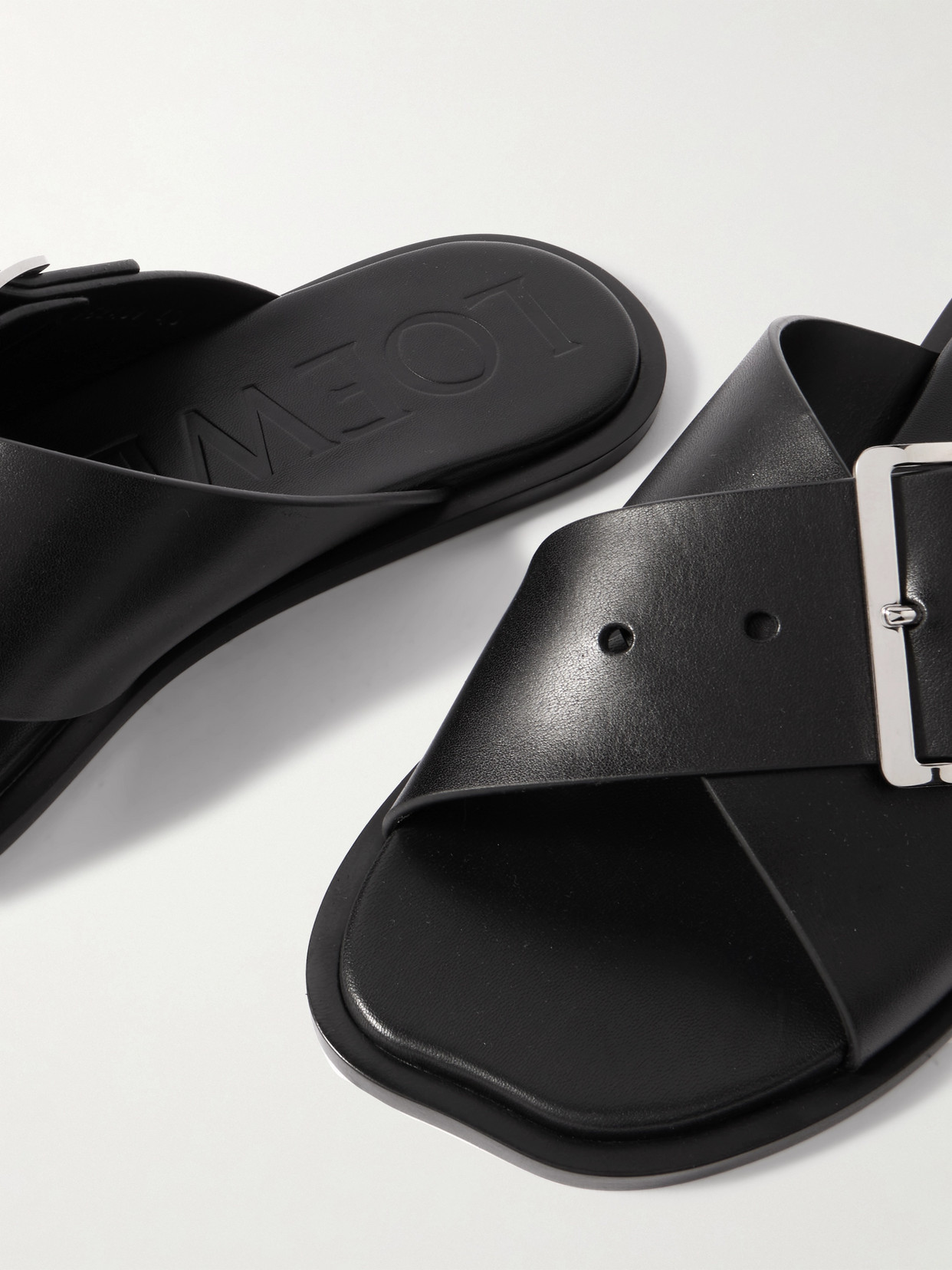 LOEWE PETAL BELT BUCKLED LEATHER SLIDES