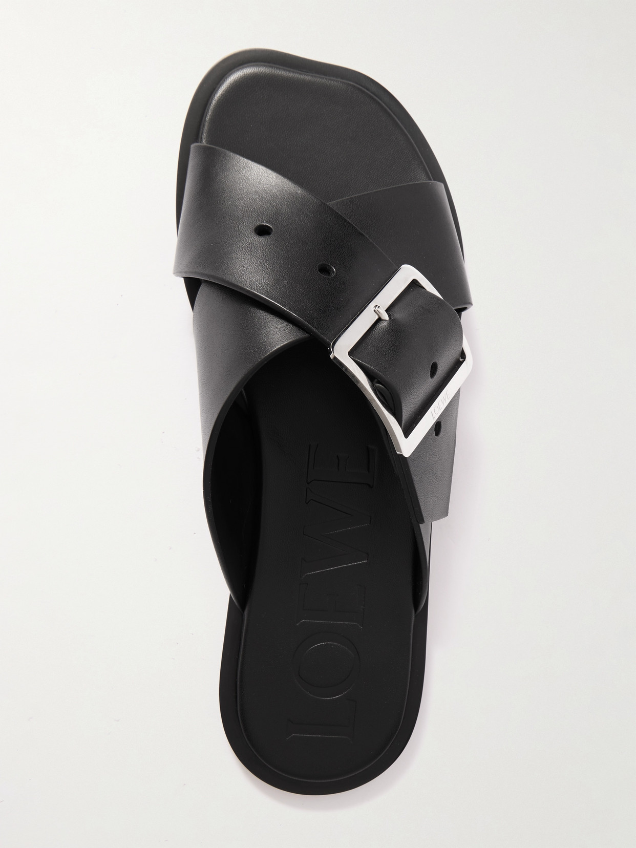 Shop Loewe Petal Belt Buckled Leather Slides In Black