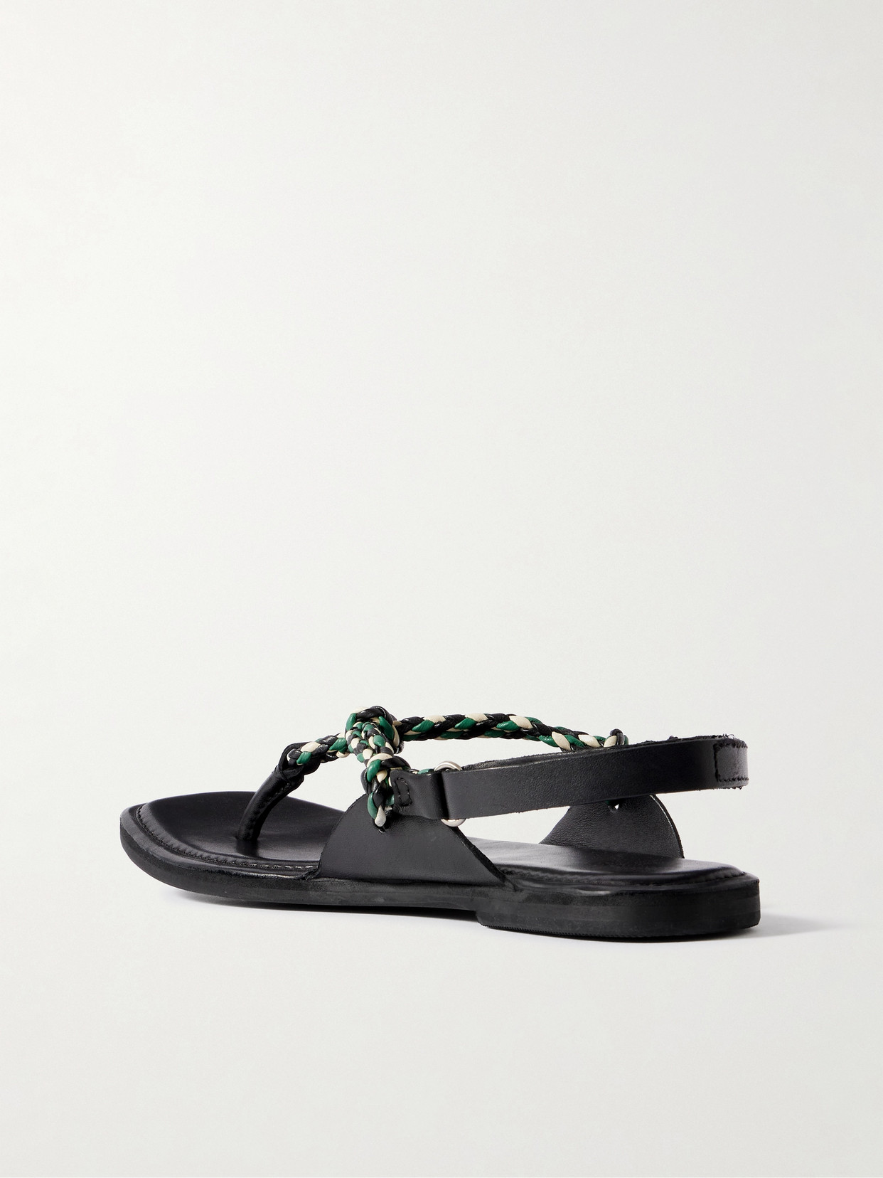 St Agni Woven Rope Leather Sandals In Black