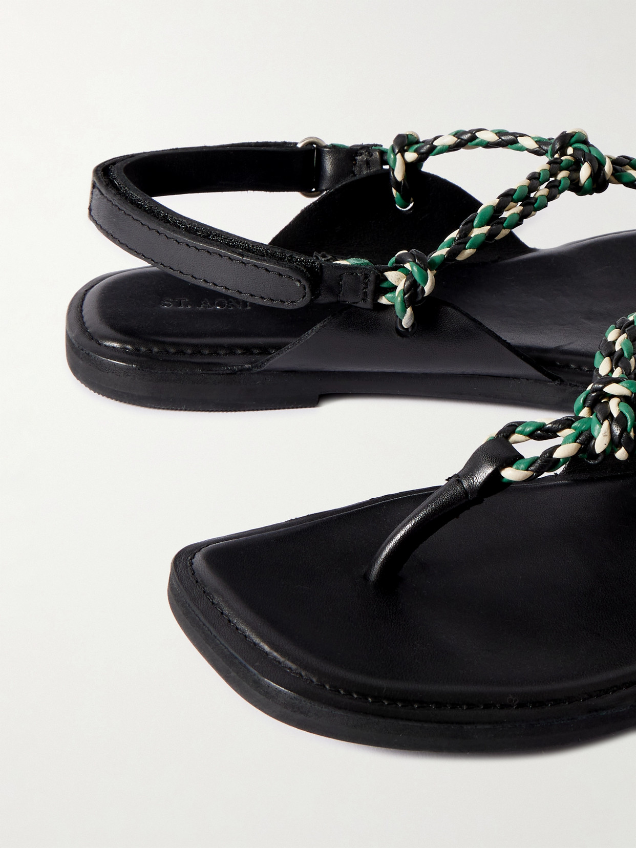 St Agni Woven Rope Leather Sandals In Black