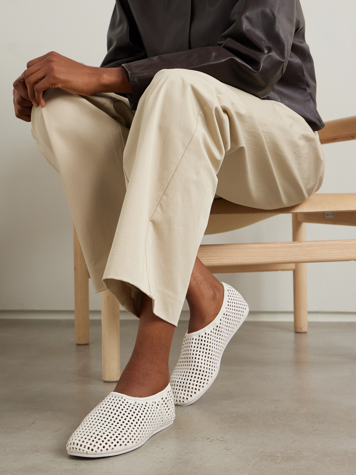 St Agni Perforated Leather Ballet Flats In White