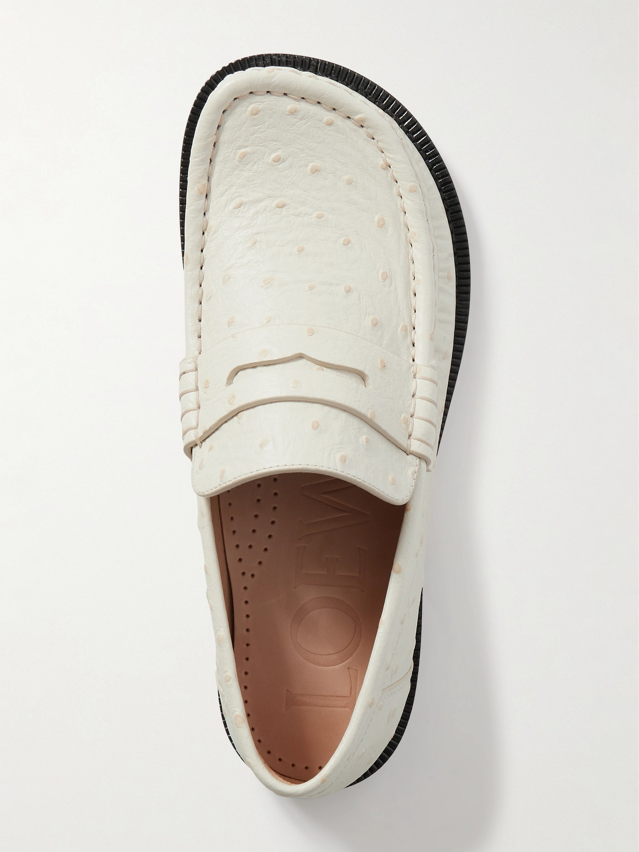 Shop Loewe Campo Textured-leather Loafers In Ecru