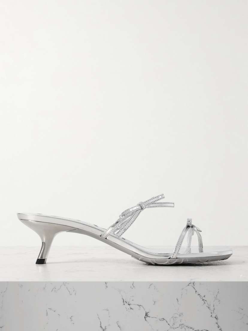 Loewe Petal Bow Metallic Leather Sandals