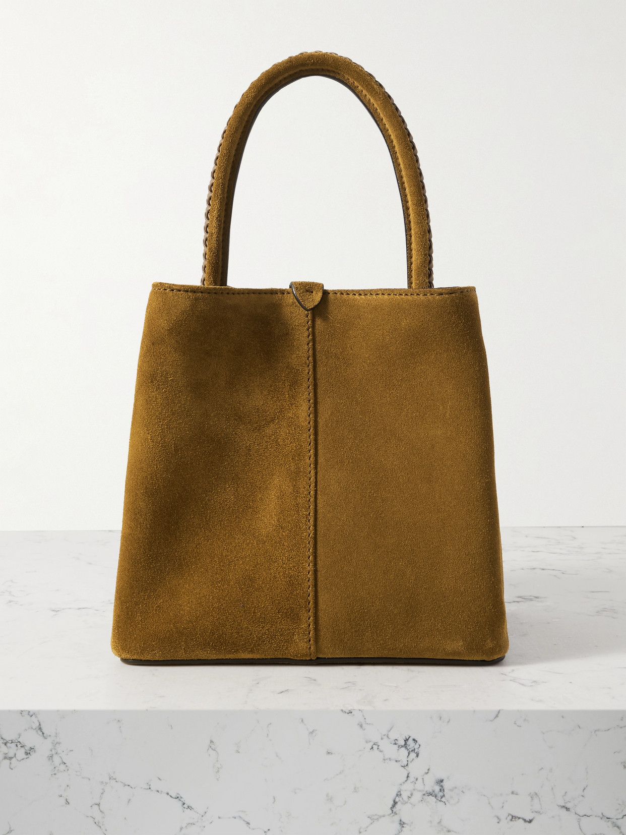 Metier Vérité Mini Braided Leather-trimmed Suede Tote In Brown