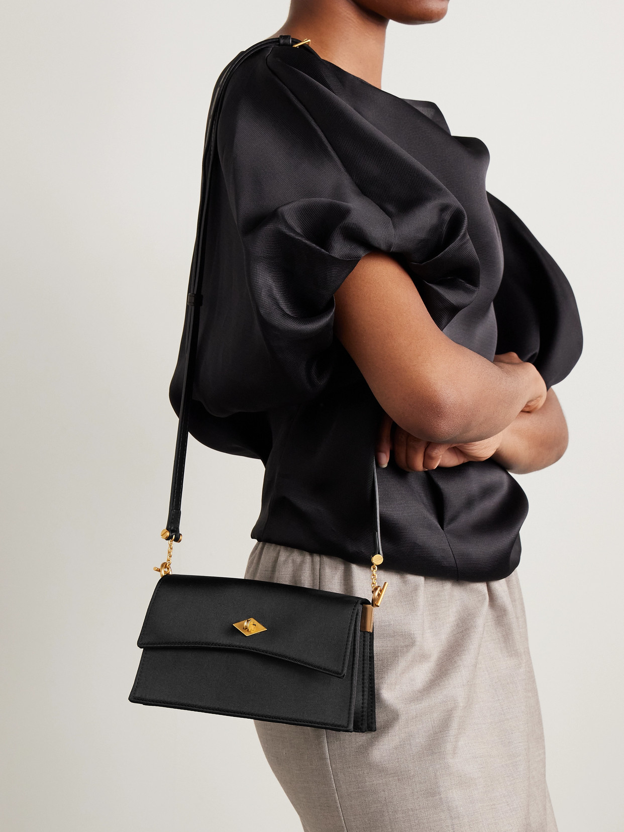 Metier Roma Silk-satin Shoulder Bag In Black