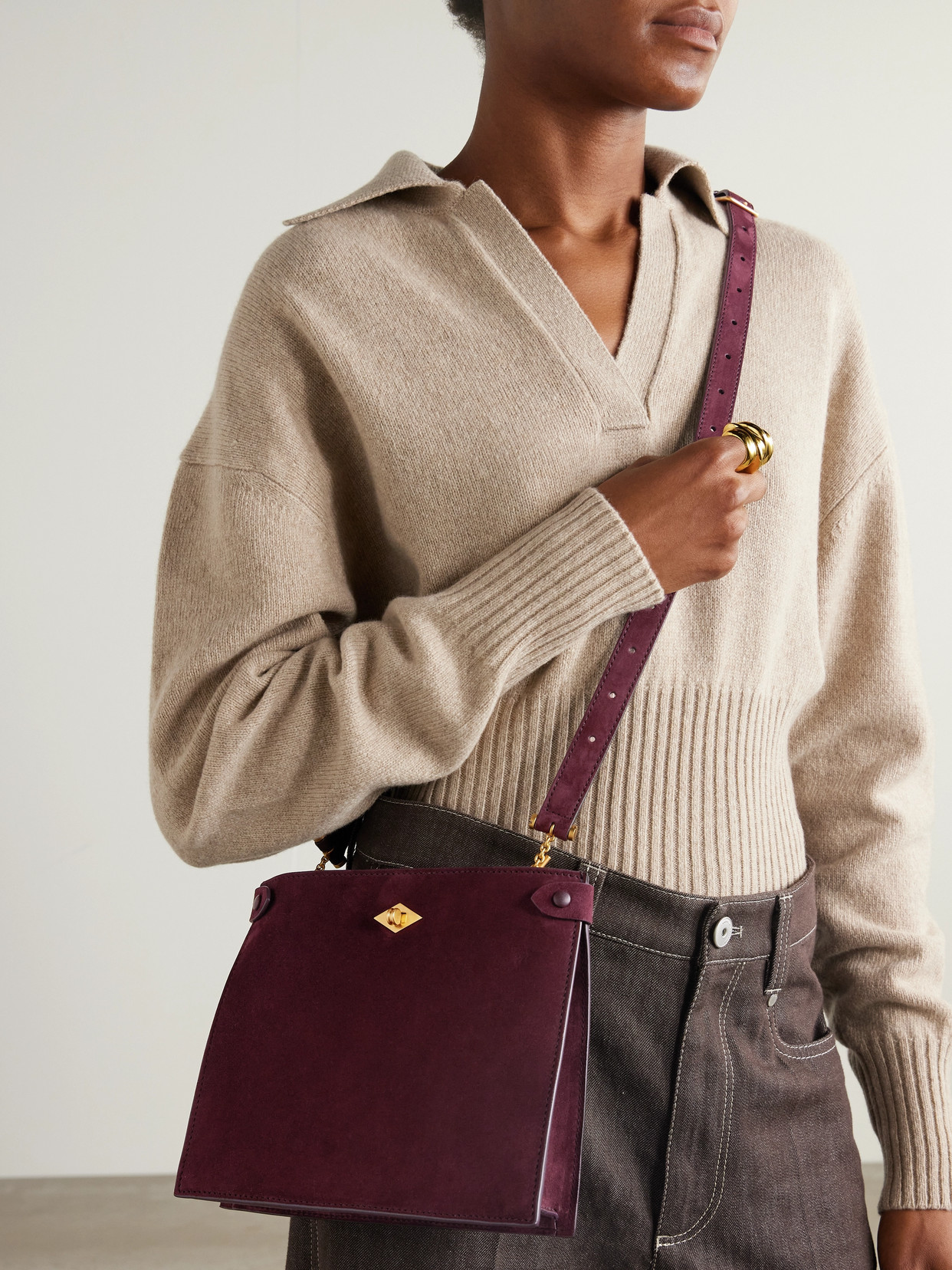 Metier Stowaway Suede Shoulder Bag In Burgundy