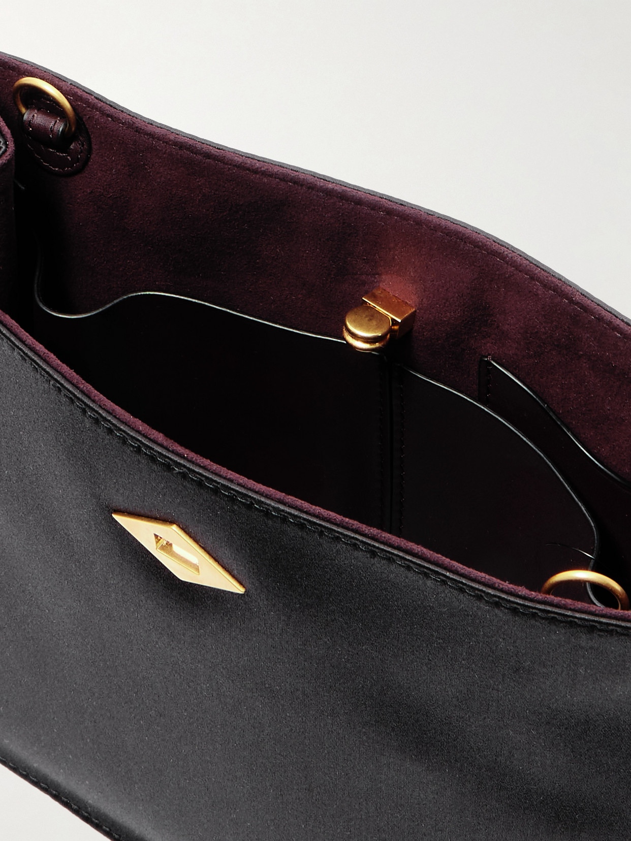 Metier Stowaway Leather-trimmed Satin Shoulder Bag In Black