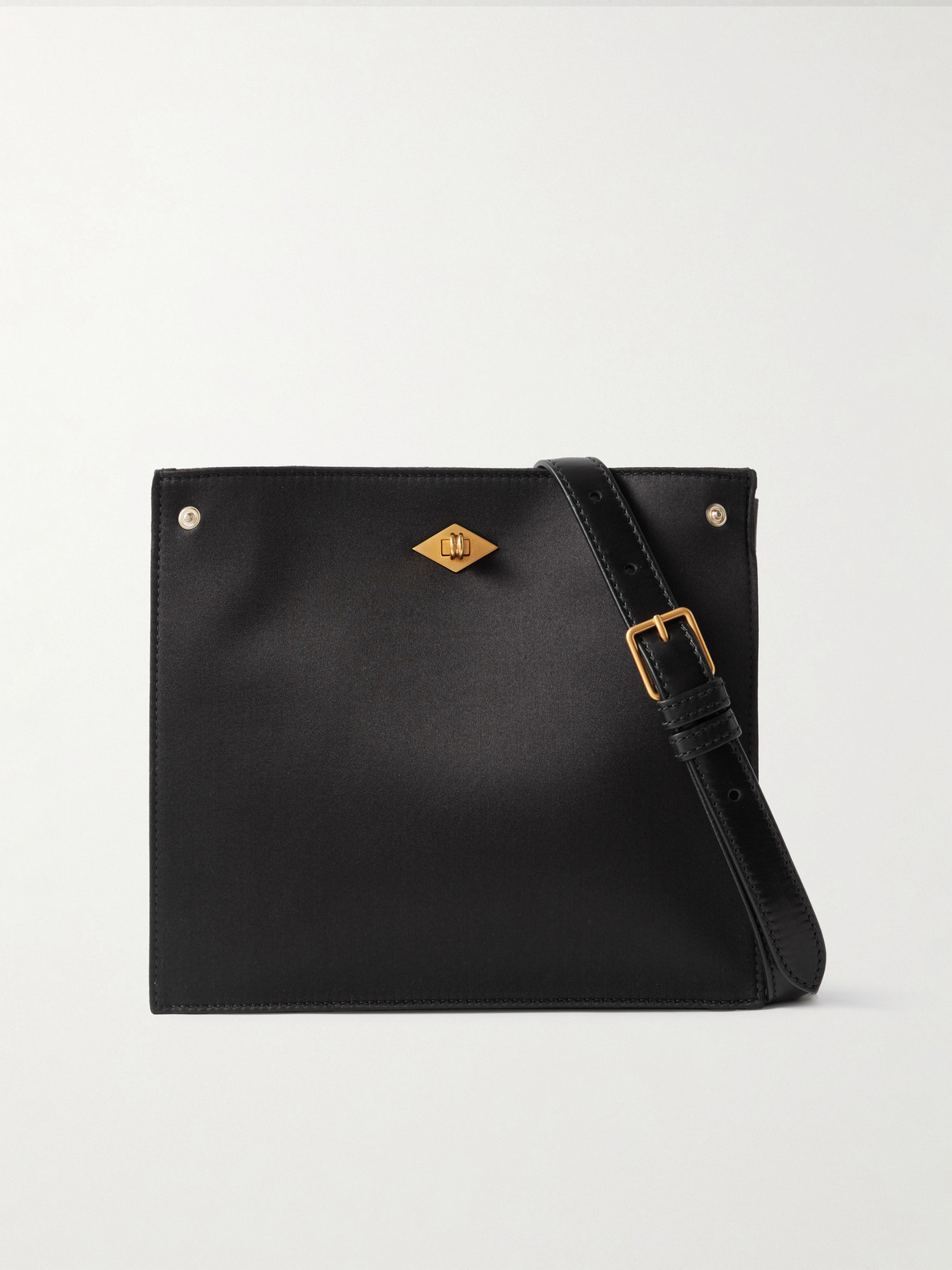 Metier Stowaway Leather-trimmed Satin Shoulder Bag In Black