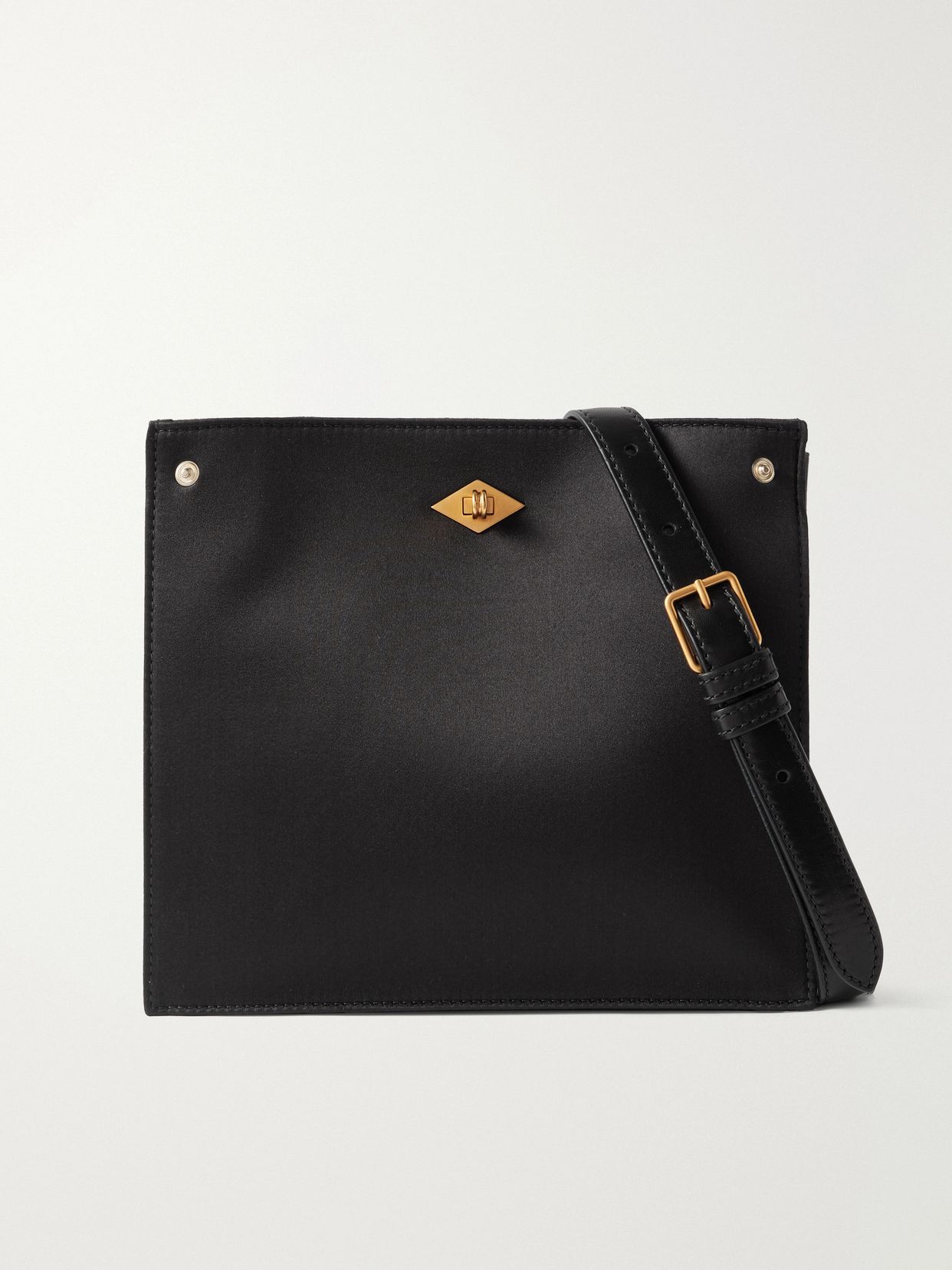 stowaway leather trimmed satin shoulder bag