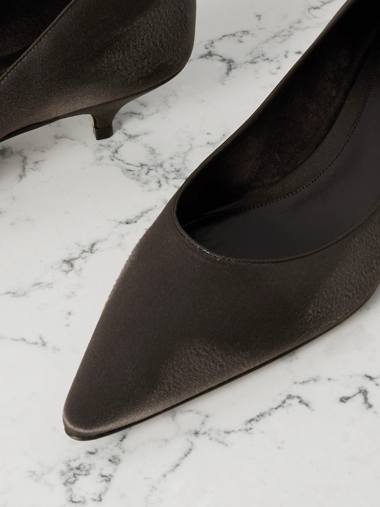 The Row Liisa Distressed Kitten-heel Pumps In Brown