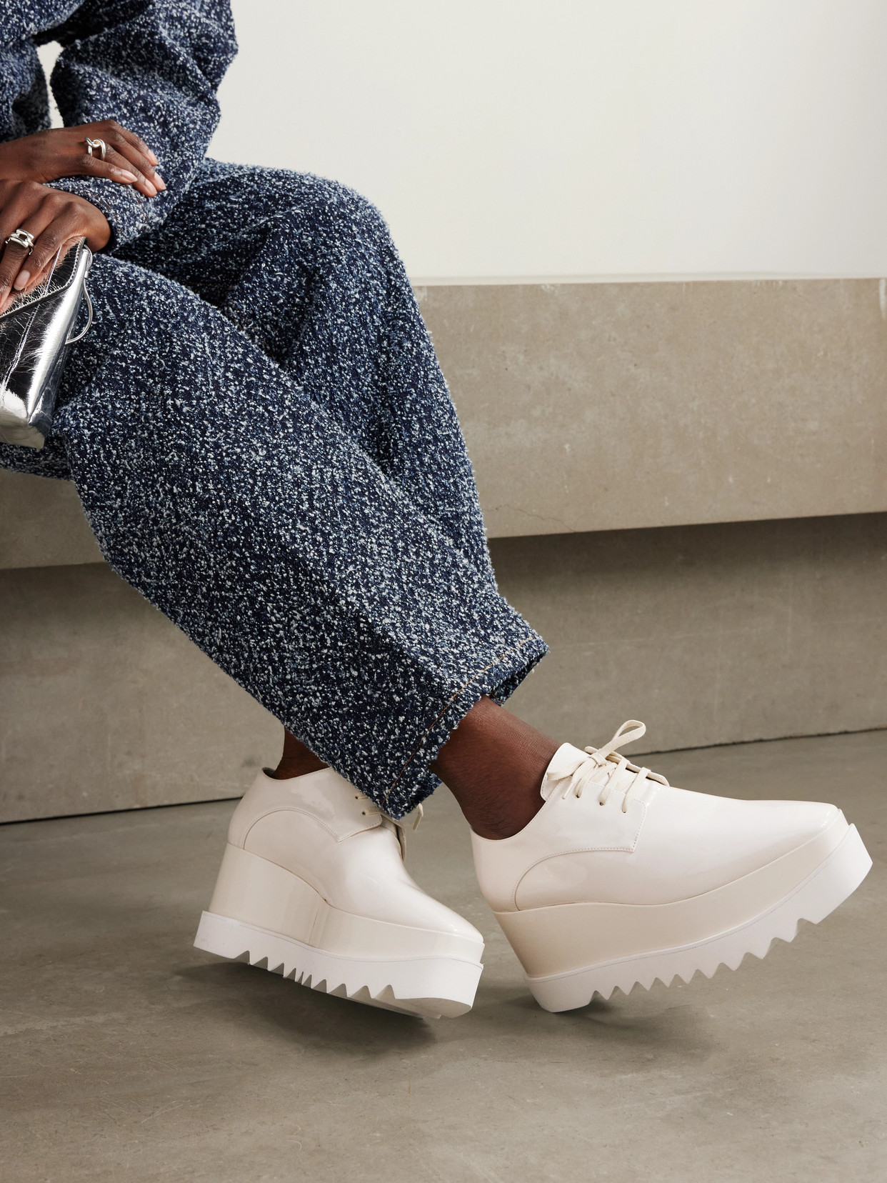 Stella Mccartney Elyse Vegetarian Patent-leather Platform Brogues In Ivory