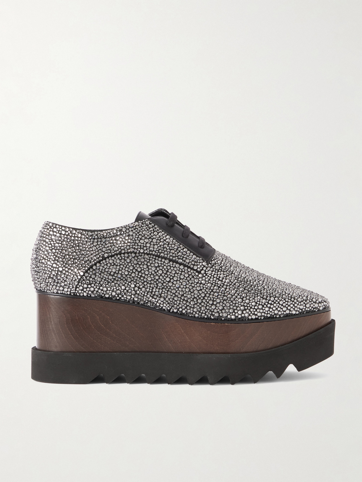 Stella Mccartney Elyse Crystal-embellished Vegan Leather Platform Brogues In Black