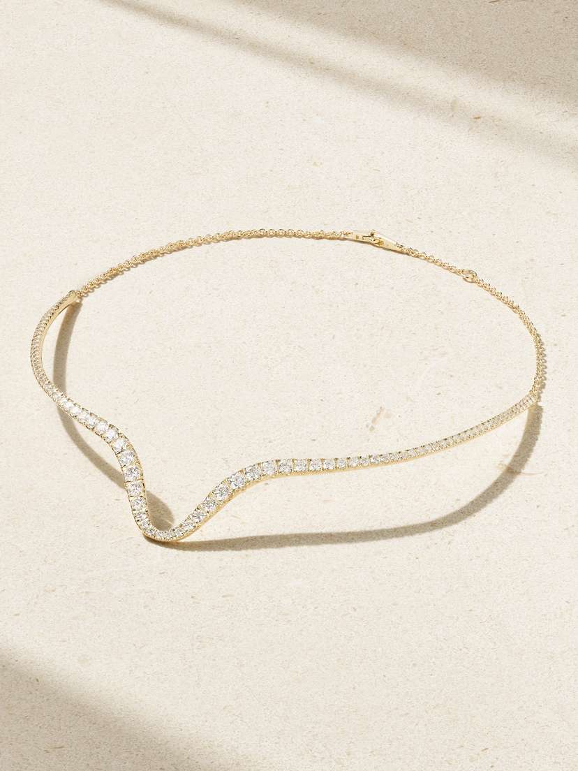 Melissa Kaye Clara Curved Collar 18-karat Gold Diamond Necklace