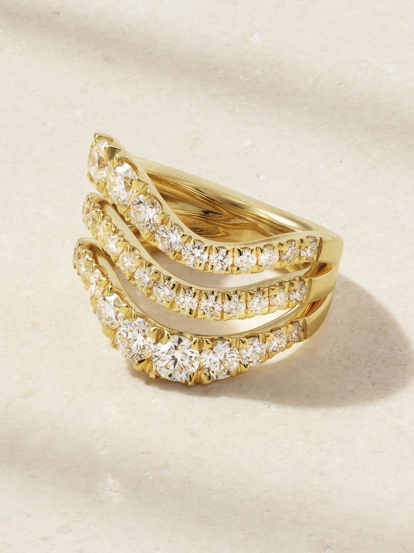 Melissa Kaye Clara Triple Wave 18-karat Gold Diamond Ring