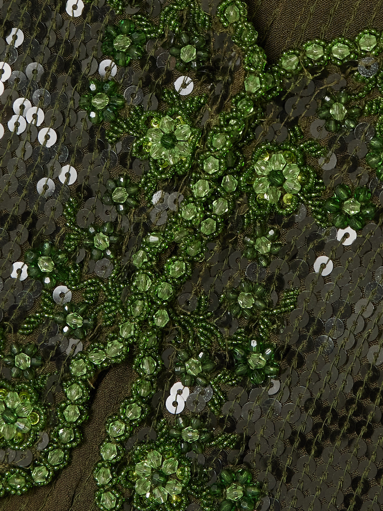 CLIO PEPPIATT OLIVINE CROPPED SCALLOPED EMBELLISHED CREPE TOP