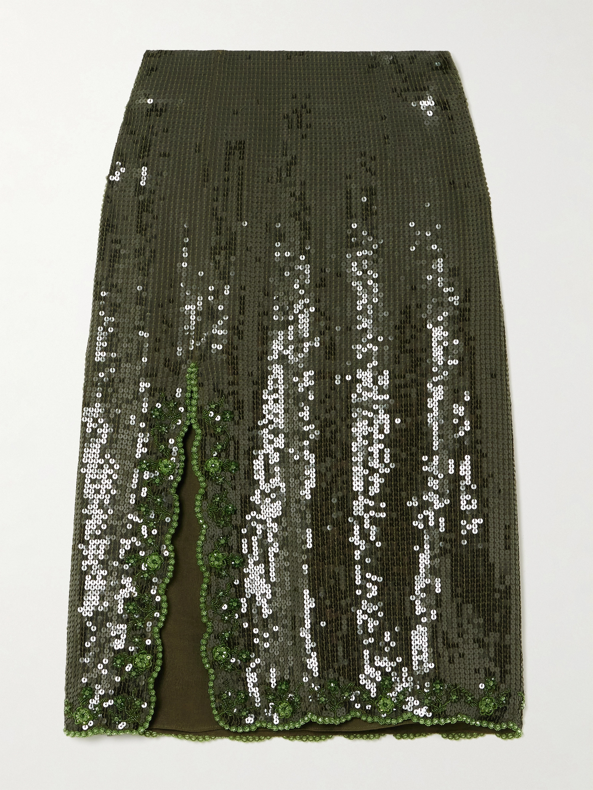 Clio Peppiatt Olivine scalloped embellished crepe midi skirt thumbnail