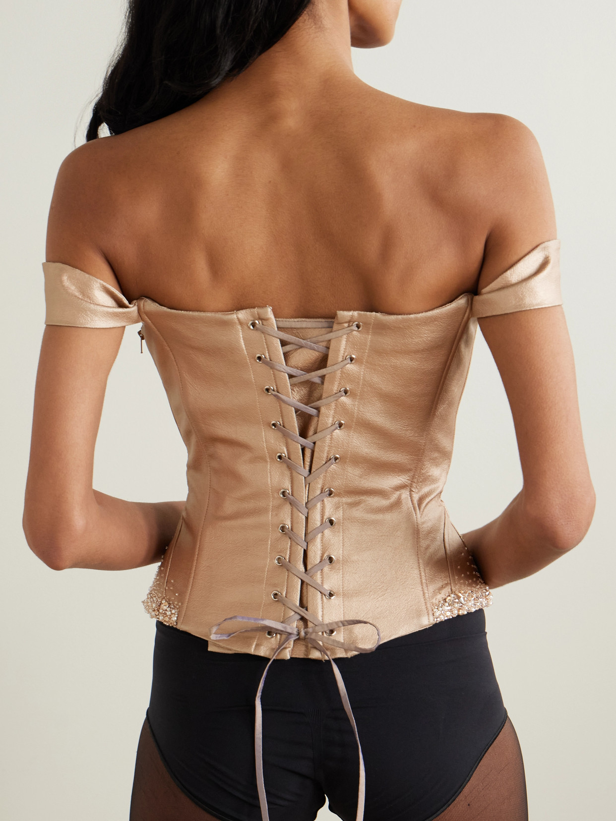 Amber Embellished Metallic Faux Leather Bustier Top