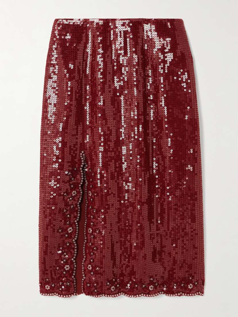 Clio Peppiatt Syrah Scalloped Sequined Tulle Skirt