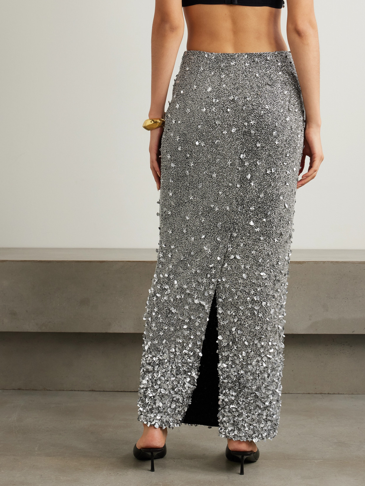 Clio Peppiatt Midas Embellished Stretch-tulle Maxi Skirt In Silver