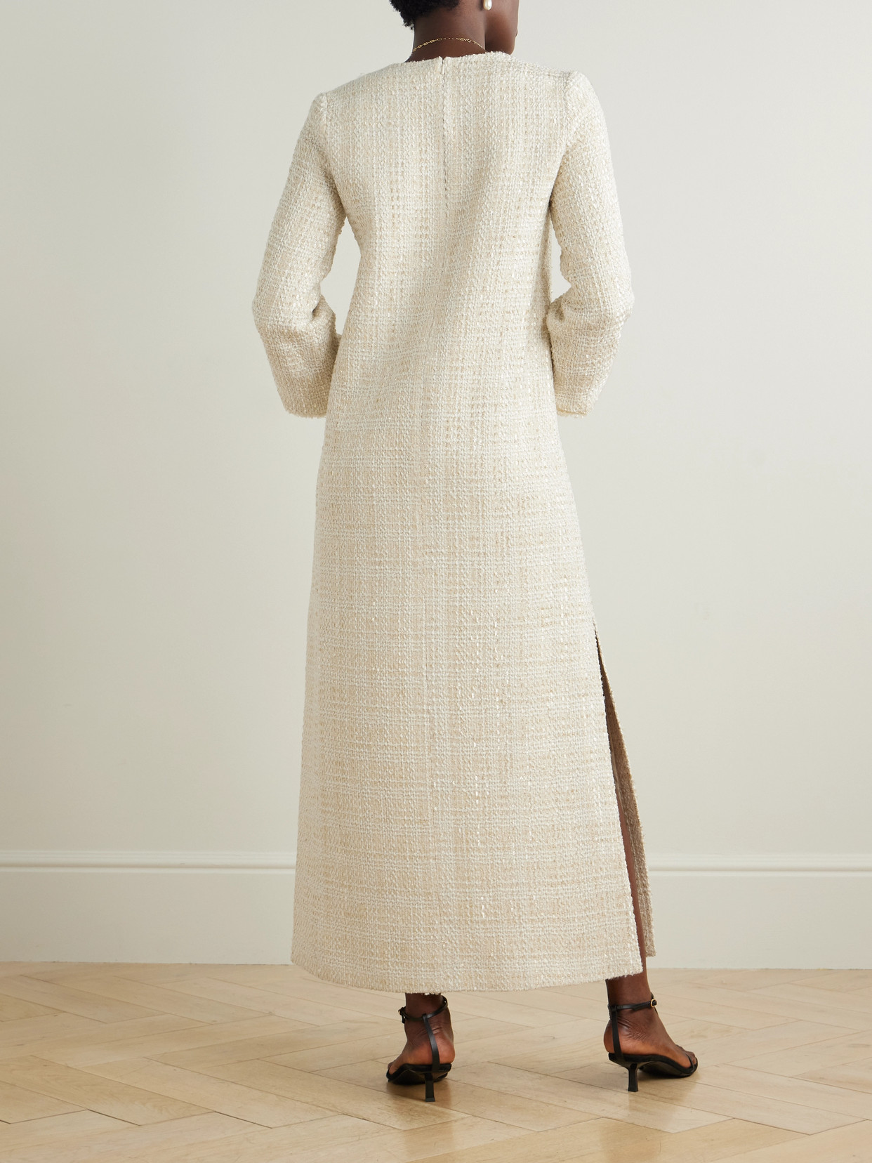 Borgo De Nor Eponine Metallic Tweed Maxi Dress In Cream