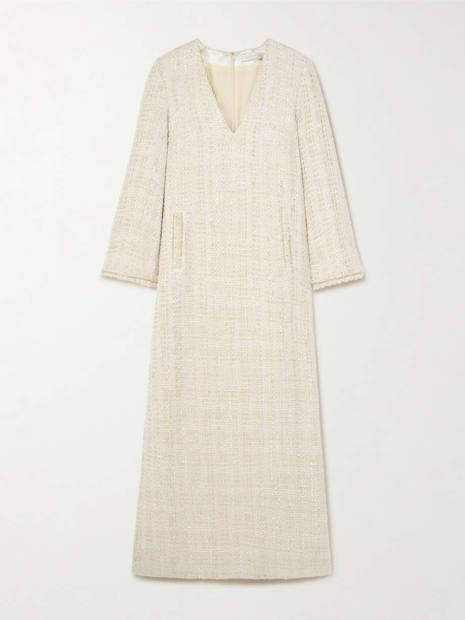 eponine metallic tweed maxi dress