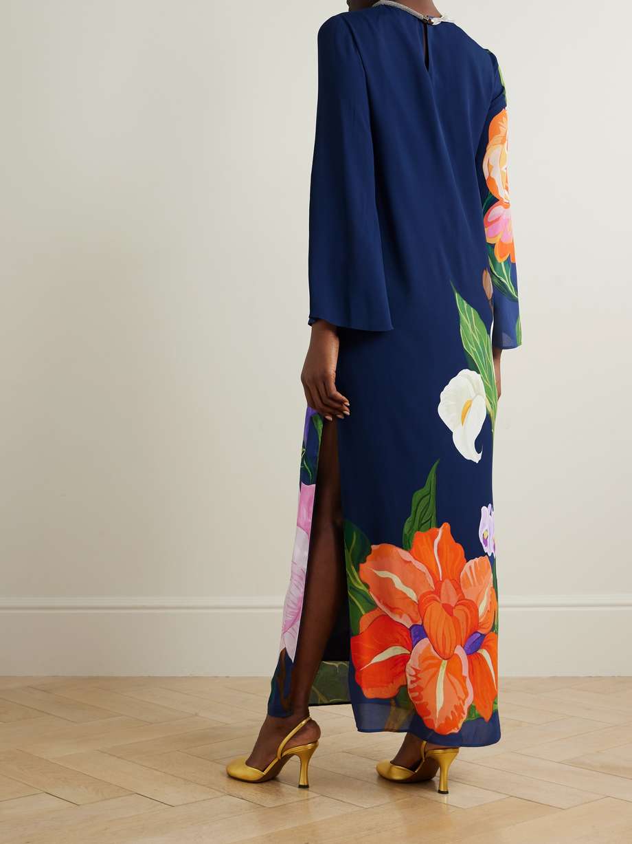 capucine embellished floral-print crepe de chine maxi dress