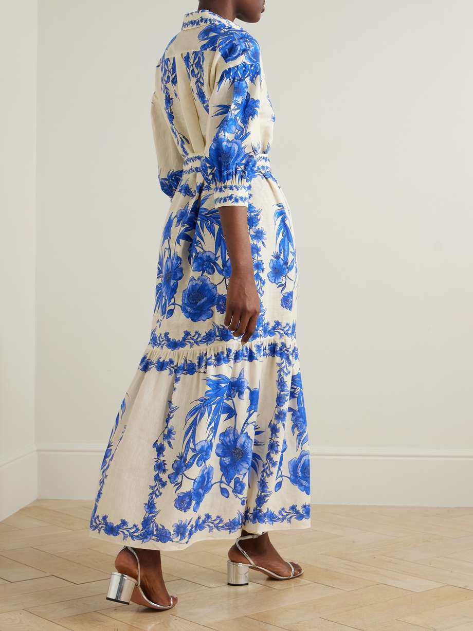 bianca belted floral-print linen and cotton-blend maxi dress