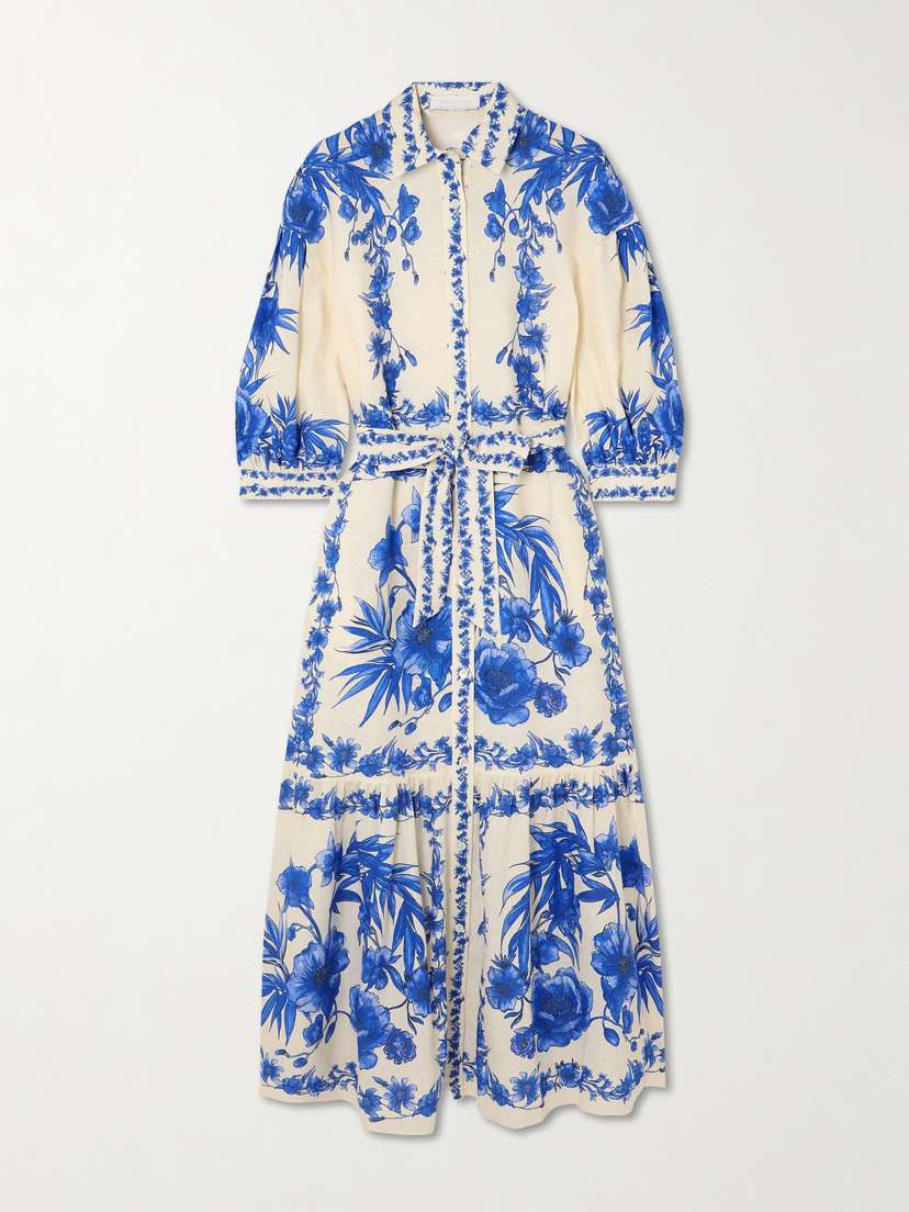 Borgo de Nor Bianca Belted Floral-print Linen And Cotton-blend Maxi Dress