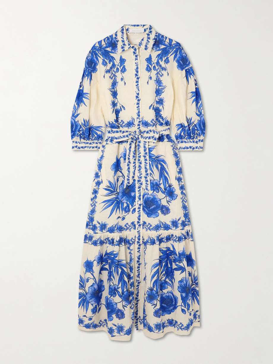 bianca belted floral-print linen and cotton-blend maxi dress