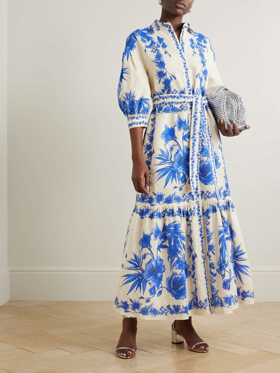 bianca belted floral-print linen and cotton-blend maxi dress