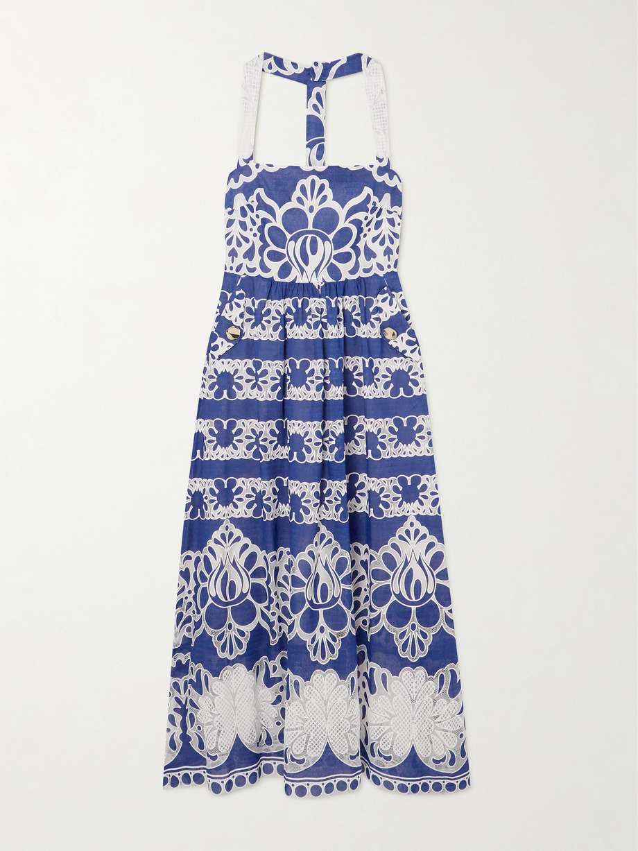 mavaro lace-trimmed embroidered cotton-blend midi dress